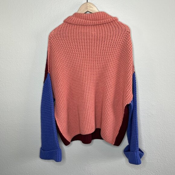 Free People Park City Waffle Knit Colorblock Oversized Sweater M - Picture 9 of 13